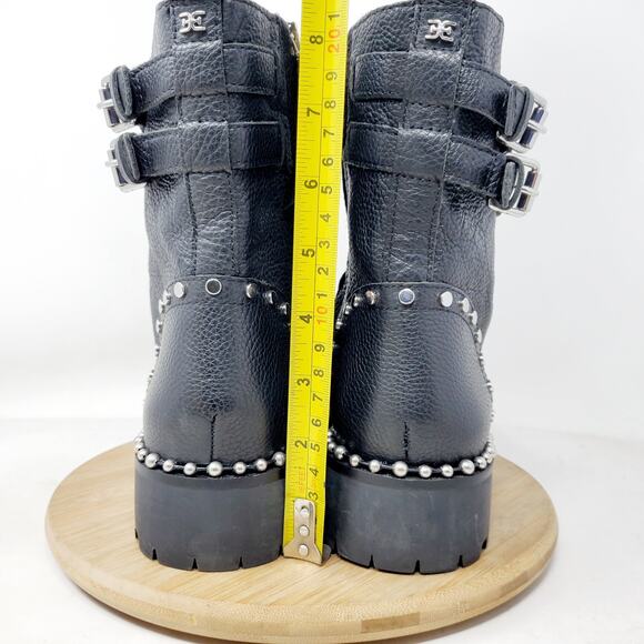Sam Edelman Boots Womens 9 Jennifer Black Combat Studded Chunky Punk Steampunk - Picture 10 of 14